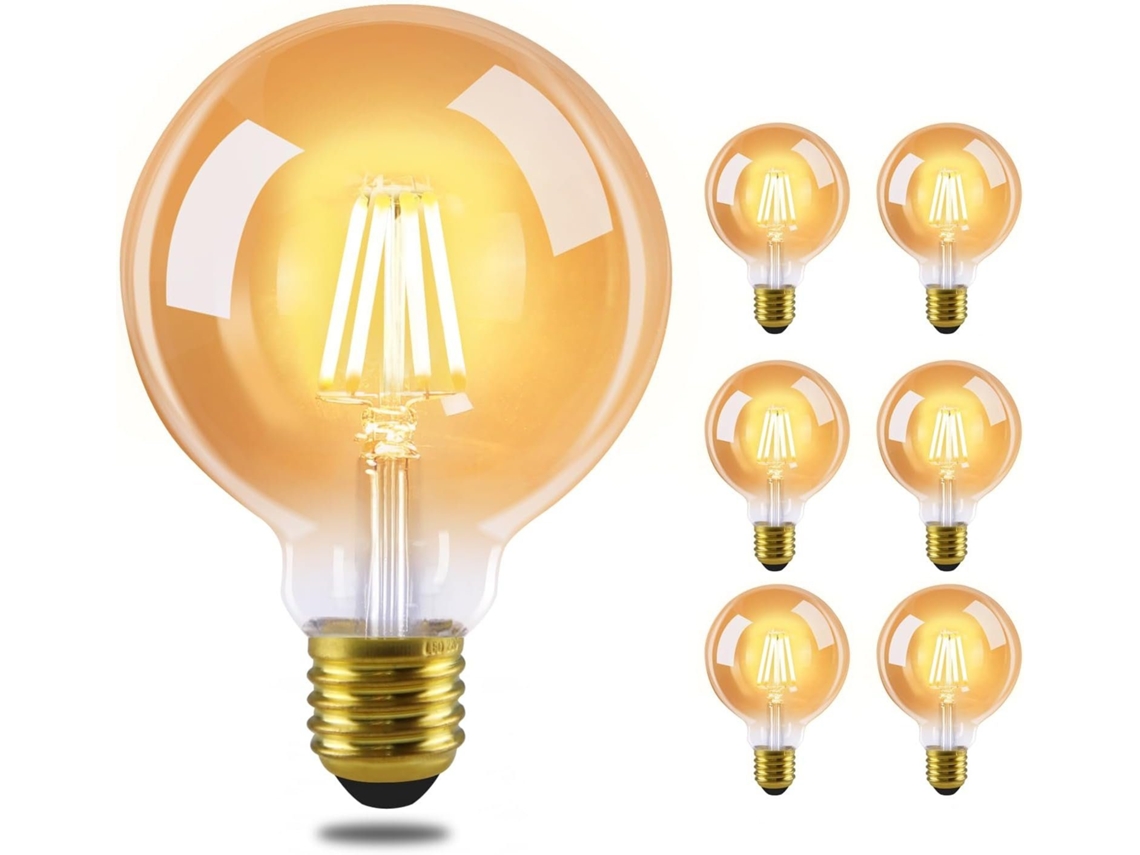 Conjunto de 6 lâmpadas LED NETTLIFE E27 Vintage Branco Quente 4W 2700K com filamento para casa, café e bar.