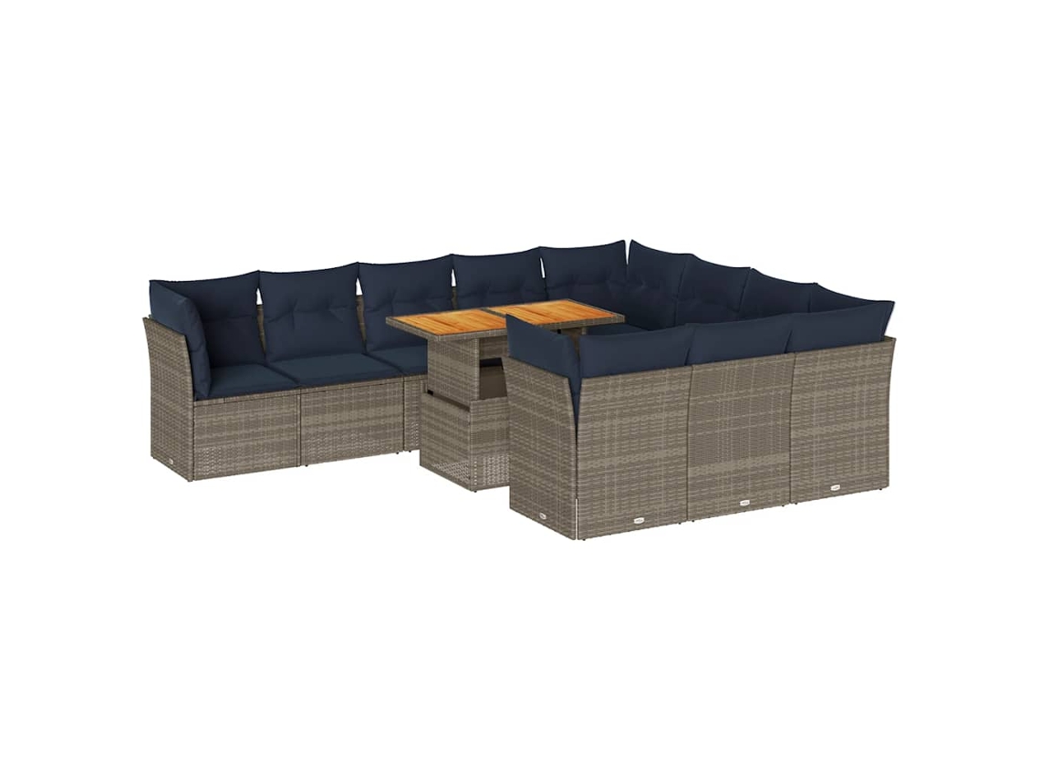 Conjunto de 11 Sofás de Jardim com Almofadões Vime Pe Cinzento MAISON EXCLUSIVE