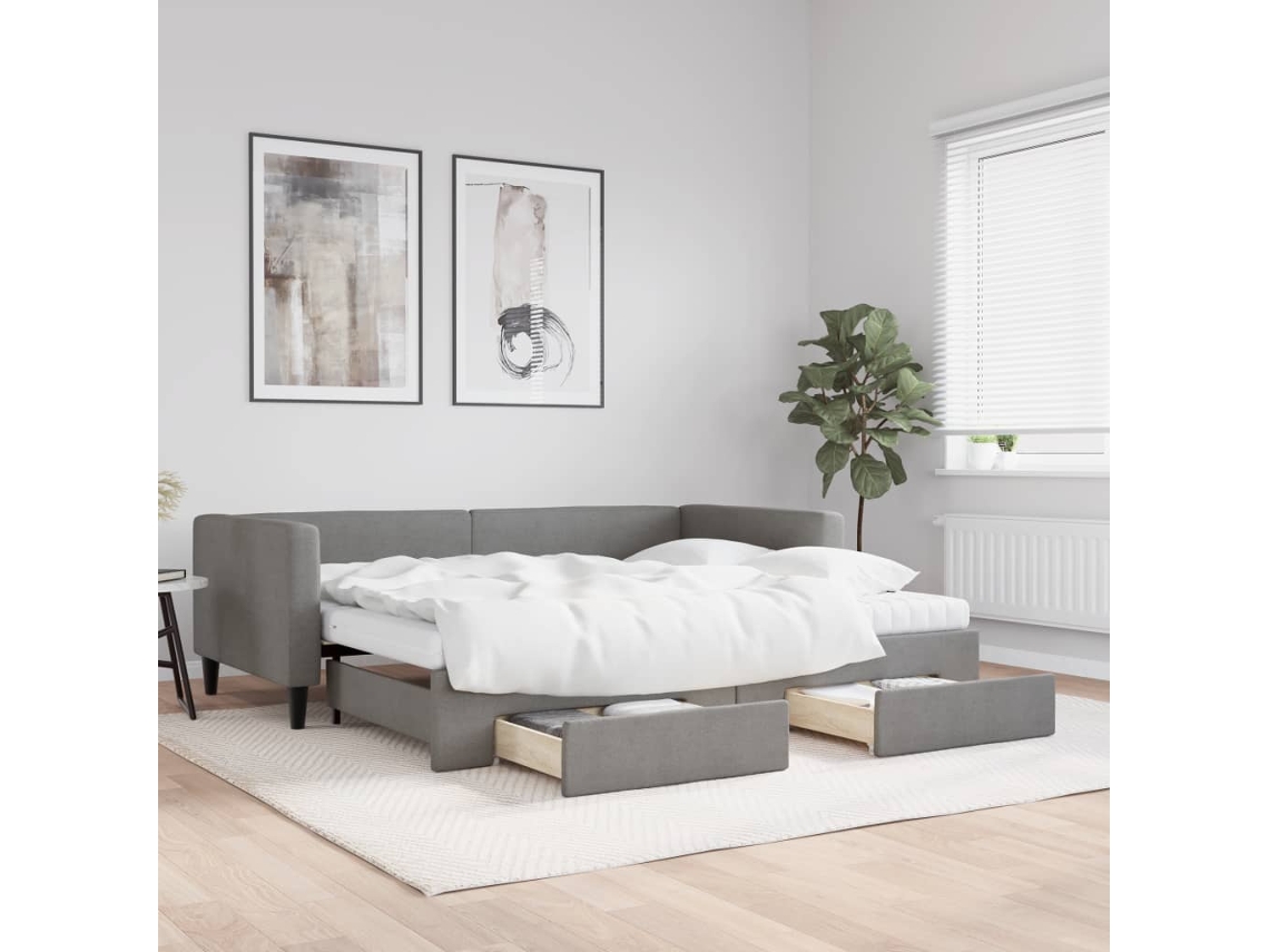 Vidaxl Sofá-cama C/ Gavetão E Gavetas 90x190 Cm Tecido Cinzento-escuro