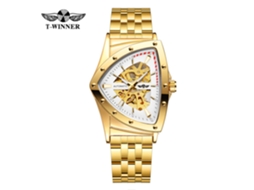 (Estilo 3) Relógio mecânico moderno e casual com pulseira de aço esqueletizada com triângulos.