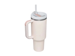 Garrafa de água de vidro de 40 oz com alça e tampa com canudo, 305 ml Brilvibera (Quartzo Rosa)
