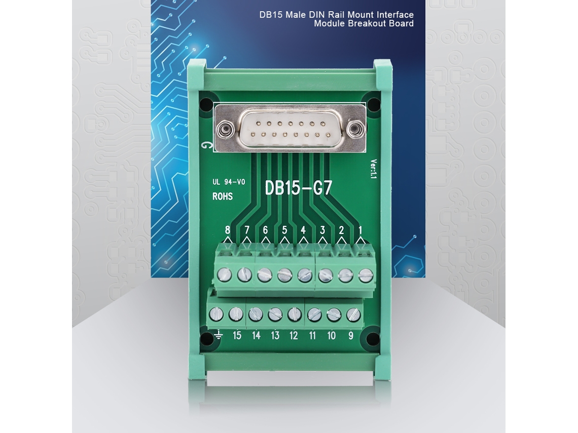 Módulo De Interface Db15 Para Din Rail Com Placa Breakout