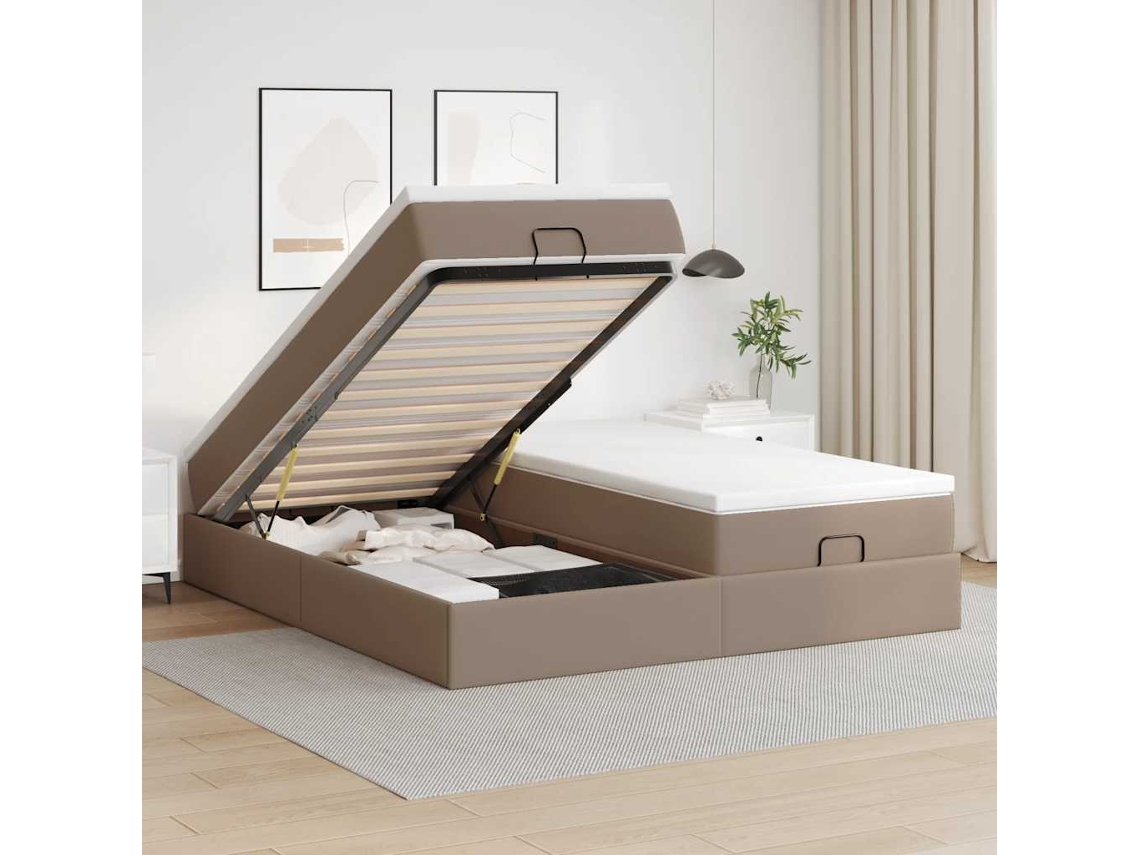 Vidaxl Estrutura De Cama Otomana Com Colchões Cappucino 180x200 Cm