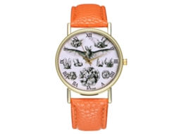 Reloj Unisex De Cuarzo Con Correa De Cuero Pu Moda Patrón Murciélago Dial Números Romanos Naranja