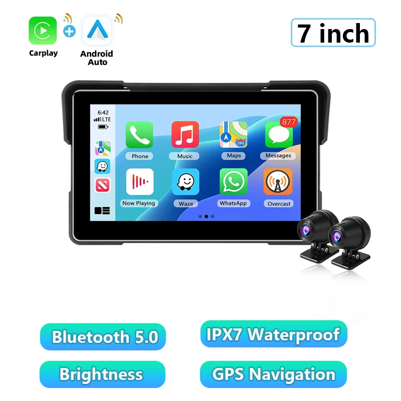 (dvr Carplay De 7 Polegadas) Navegação Para Motocicleta De 7 Polegadas, Carplay, Monitoramento De Pressão Dos Pneus À Prova D'água.
