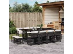 Vidaxl 13 Pcs Conjunto De Jantar P/jardim Com Almofadões Vime Pe Preto