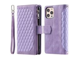 Capa Pega Para Iphone 12 Pele Sintética Roxo