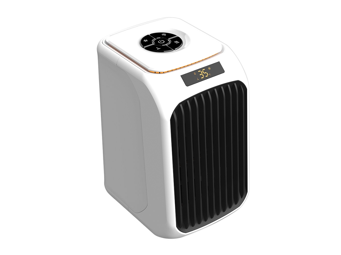 Mini aquecedor elétrico doméstico com 3 modos ajustáveis e visor de temperatura em LED.