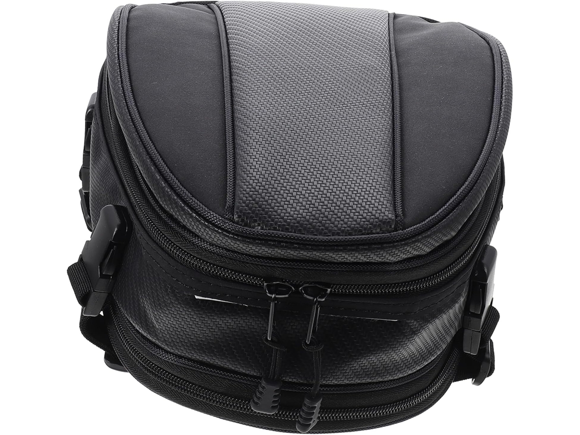 Bolsa Traseira Para Motocicleta Em Tecido Oxford Preto Com Múltiplos Compartimentos.