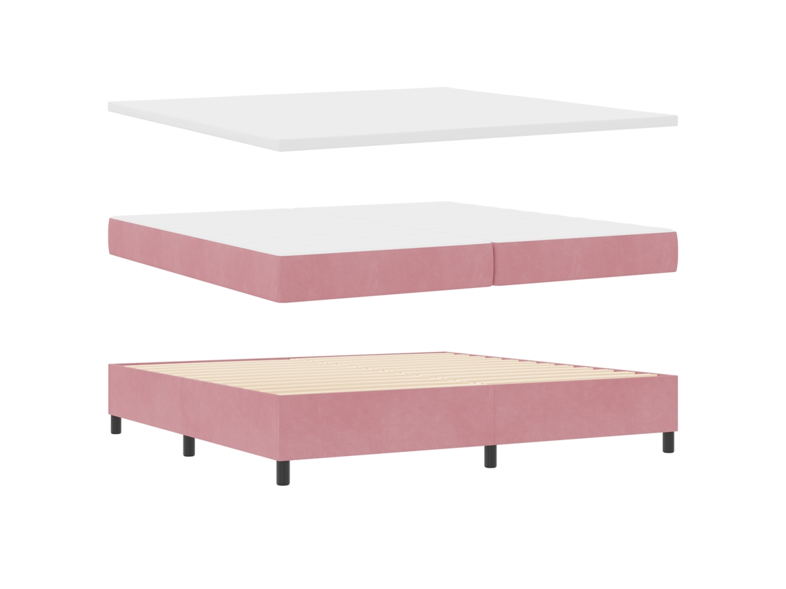 Cama Box  Com Colchão & Banco Rosa Vidaxl Veludo (200x200 Cm)