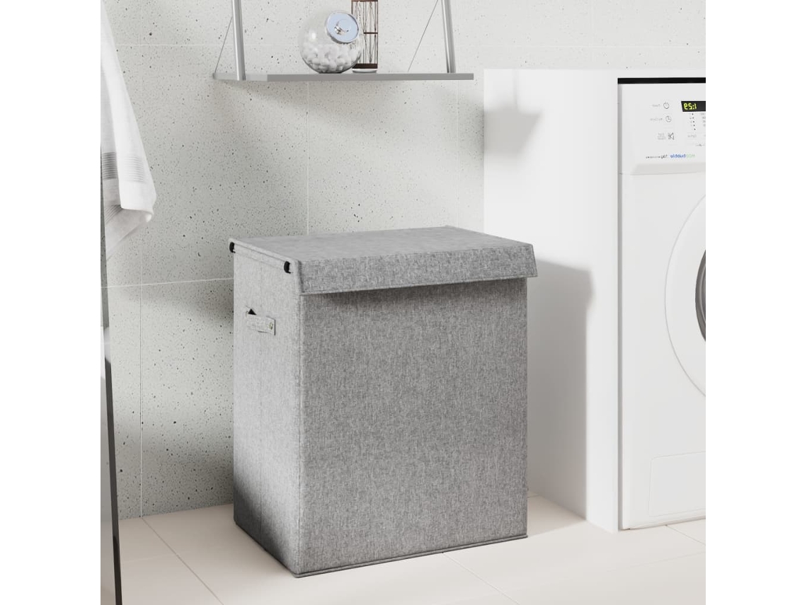 Vidaxl Cesto Roupa Suja Dobrável 51x34,5x59cm Linho Falso/tecido Cinza