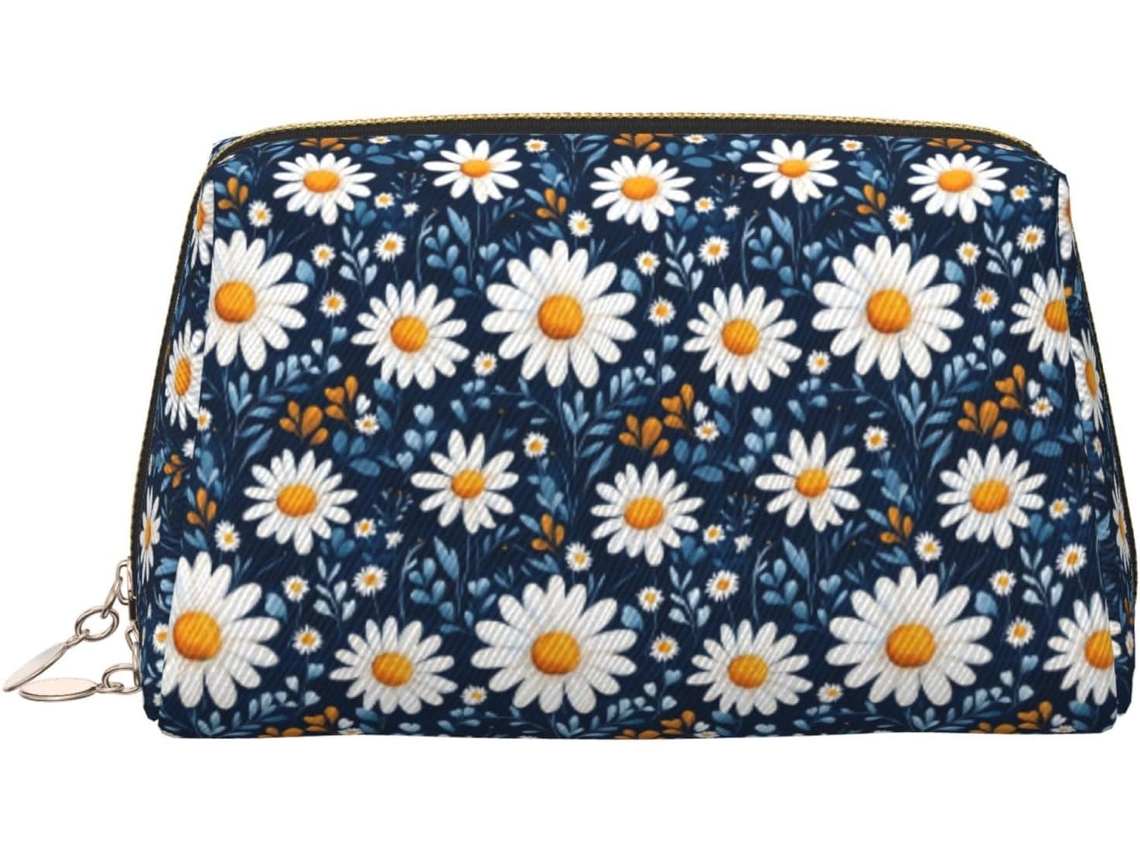 Nécessaire Branca com Estampa Floral de Margaridas para Mulheres Viagem Viagens Férias