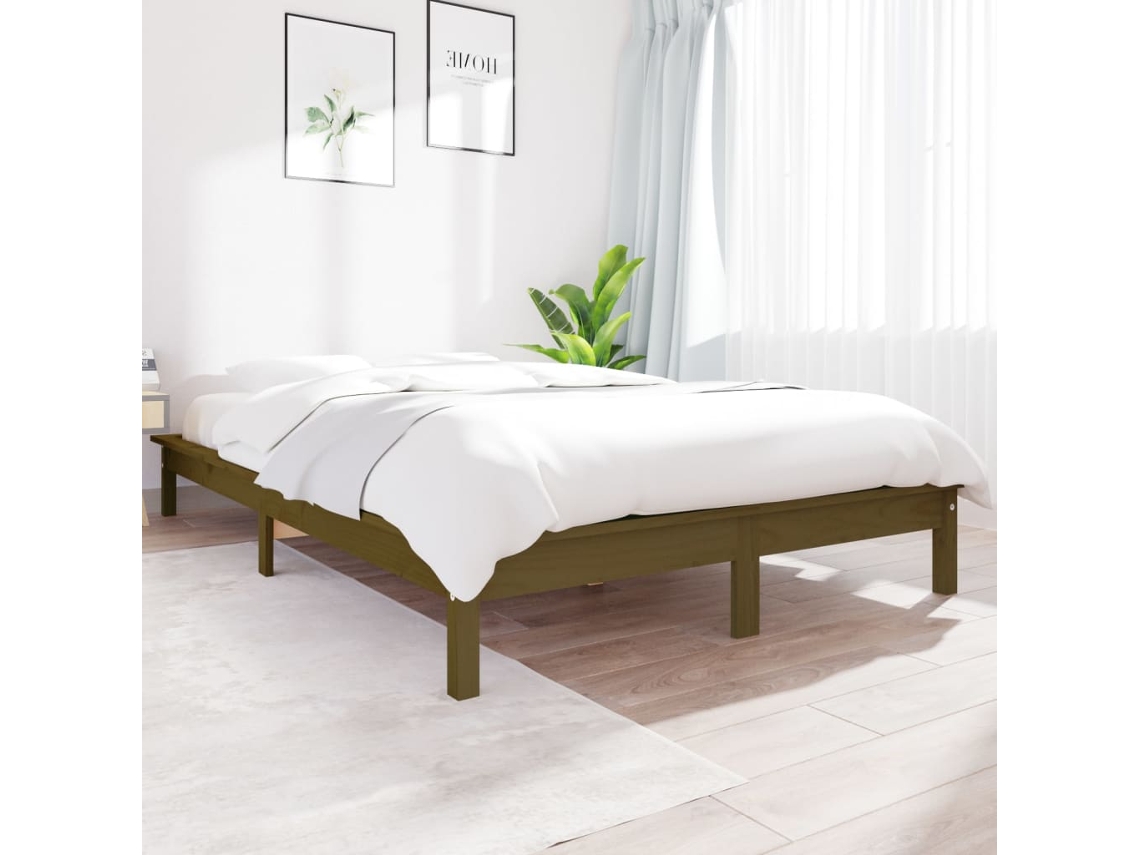 Vidaxl Estrutura De Cama 140x200 Cm Pinho Maciço Castanho Mel