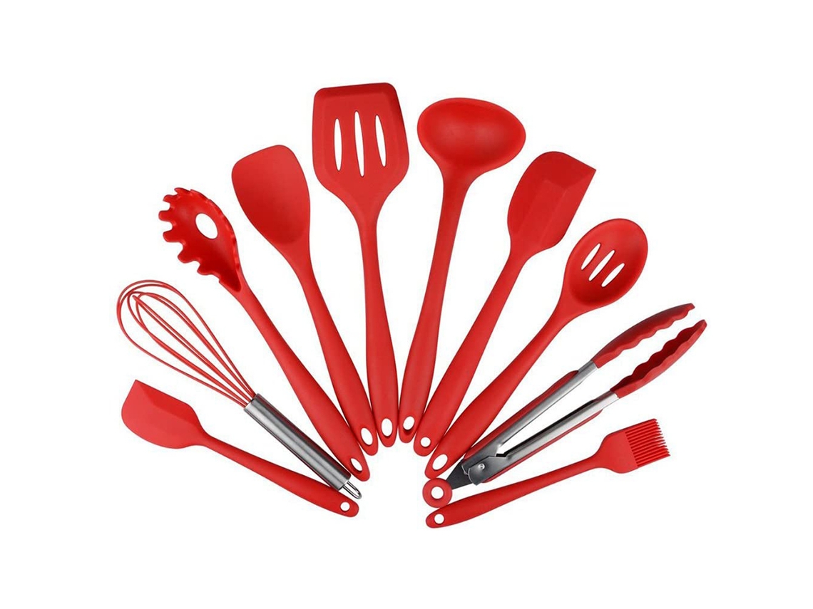 Conjunto de 10 Utensílios de Cozinha de Silicone Antiaderente Utensílios de Cozinha Utensílios de Panificação Dispositivos Vermelho ZMDECQNA