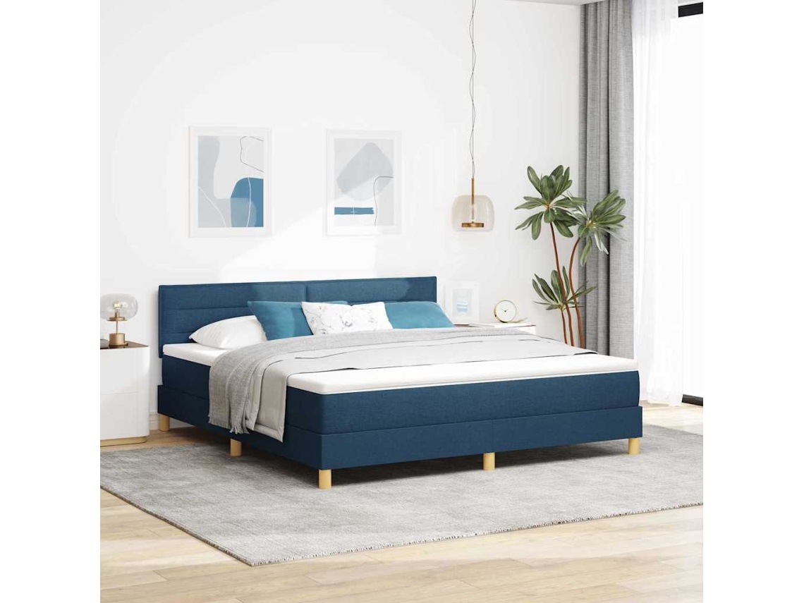 Vidaxl Cama Box Com Almofada Com Cabeceira Azul 180 X 200 Cm Tecido