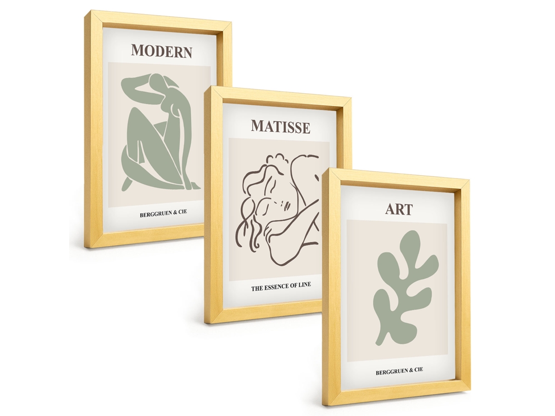 Quadros Decorativos Para Parededesign Elegante Com Figuras De Plantas Moldura Dourada Pinturas De Quarto Espelharte (3 Peças 20x30 Cm)