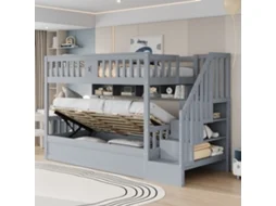 Cama De Madeira 90x200cm, Cama Subterrânea Hidráulica, Escadas De Arrumação, Prateleiras, Cama Loft, Beliche Cama, Cama Jovem, Cinzento