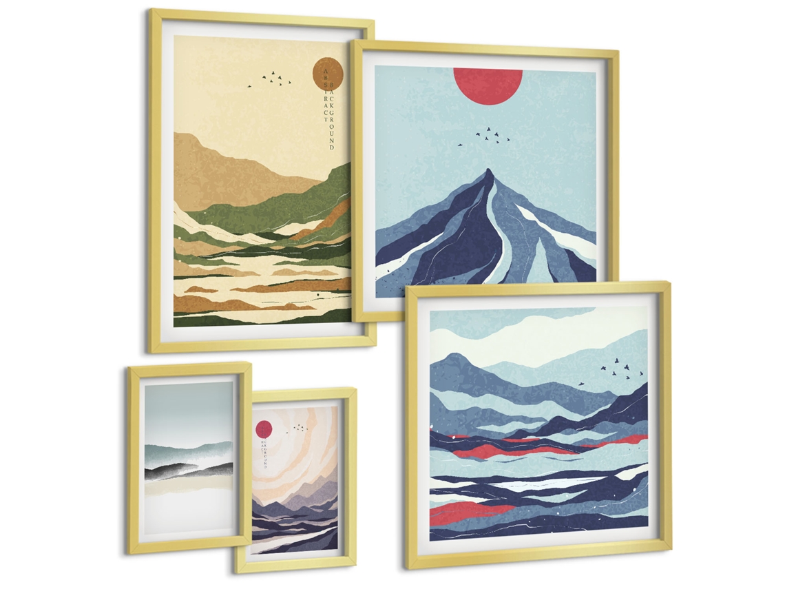 Conjunto De Pinturas Paisagens De Montanha Natureza Espelharte (5 Peças)