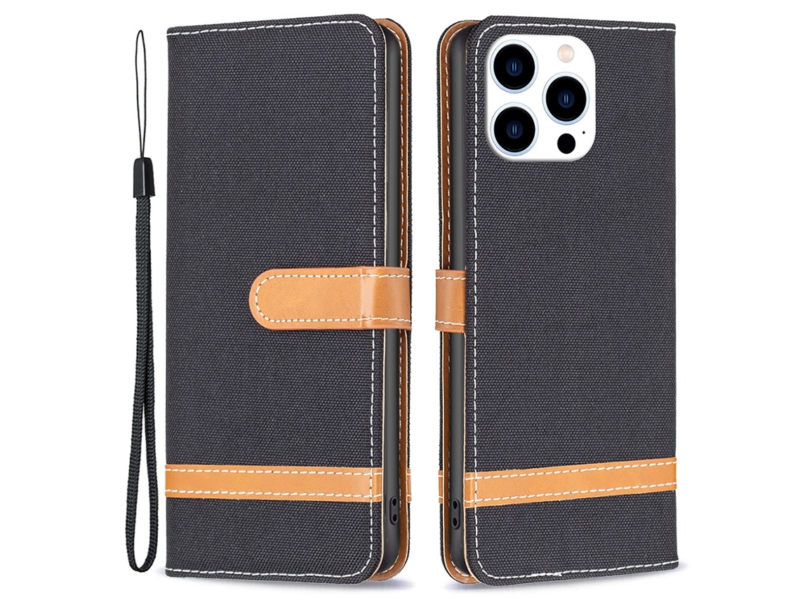 Capa Em Couro Pu Para Iphone 16 Pro Max - Preto