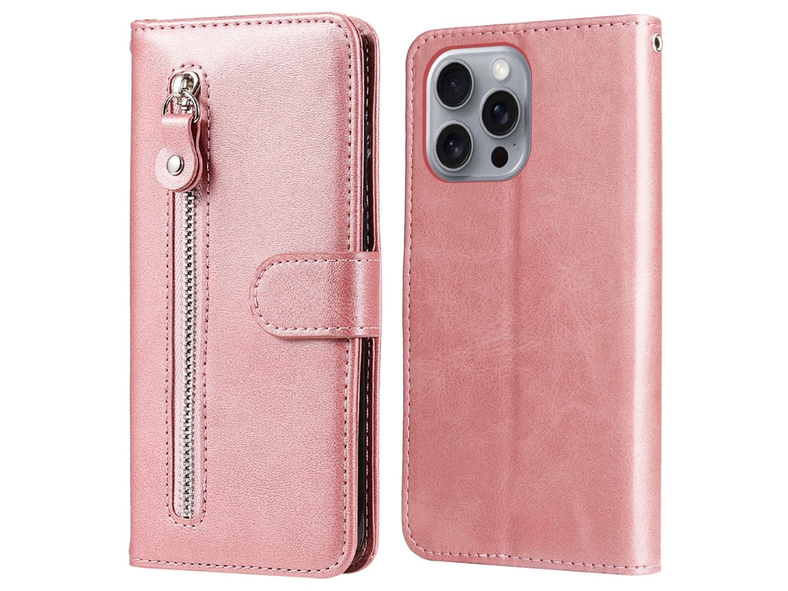 Capa Em Couro Pu, À Prova De Choque Para Apple Iphone 16 Pro Max - Rosa