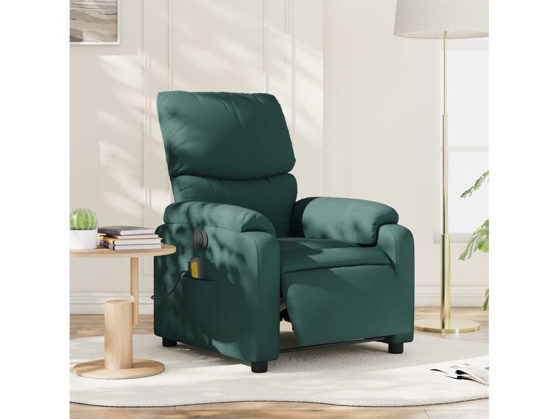Vidaxl Poltrona Reclinável De Massagens Elétrica Tecido Verde-escuro