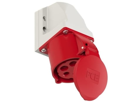 Tomada Saliente Industrial Fêmea Vermelha com Aba 32A 5P 400V 6H Ip44 PCE 126-6K