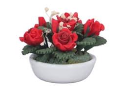 Primerox miniatura de Rosa Vermelha Artificial para Casa de Bonecas 1:12 com Vaso Cerâmico Diy