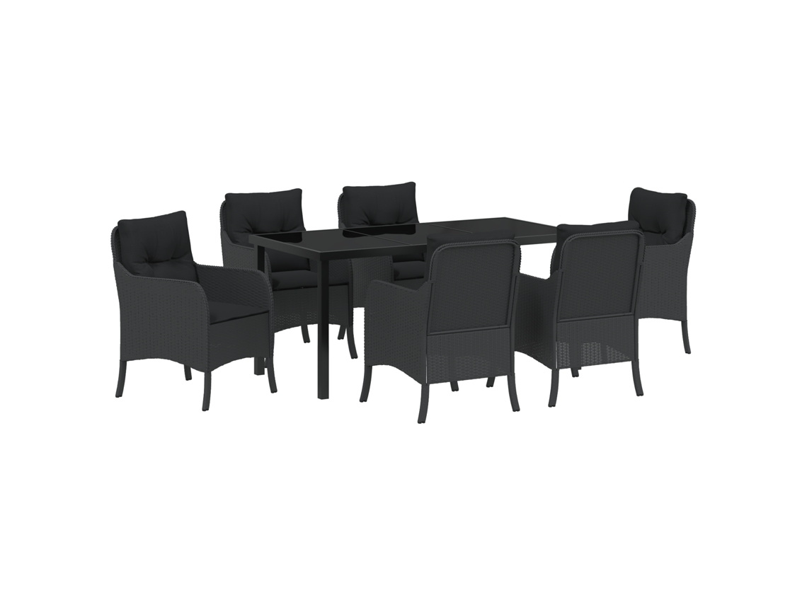 Conjunto 7 De Jantar De Jardim  De Vidaxl Com Almofadas Preto Rattan Poly