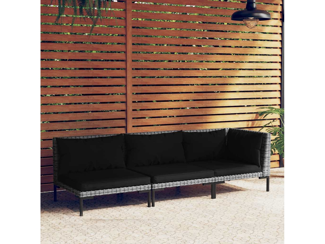 Vidaxl 3 Pcs Conj. Lounge Jardim Vime Pe Semicircular Cinzento-escuro