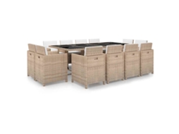 Vidaxl 13 Pcs Conjunto Jantar Exterior Com Almofadões Vime Pe Bege