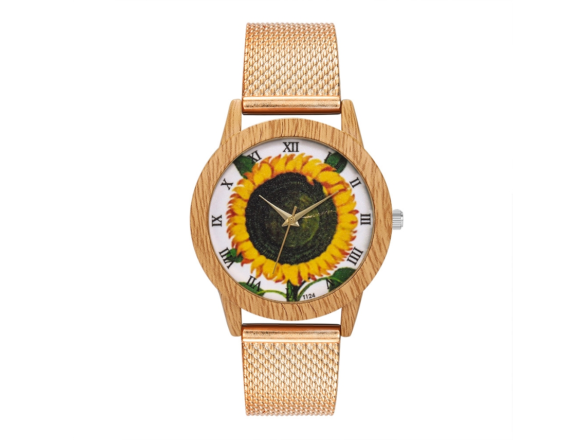 Reloj De Cuarzo Unisex Con Correa De Silicona Y Dial De Girasol (oro Rosa)
