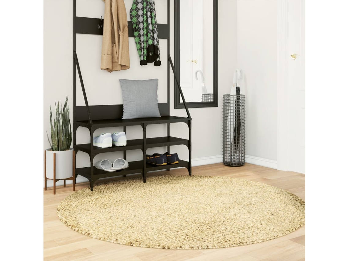 Vidaxl Tapete Shaggy De Pelo Alto Pamplona Ø 160 Cm Dourado