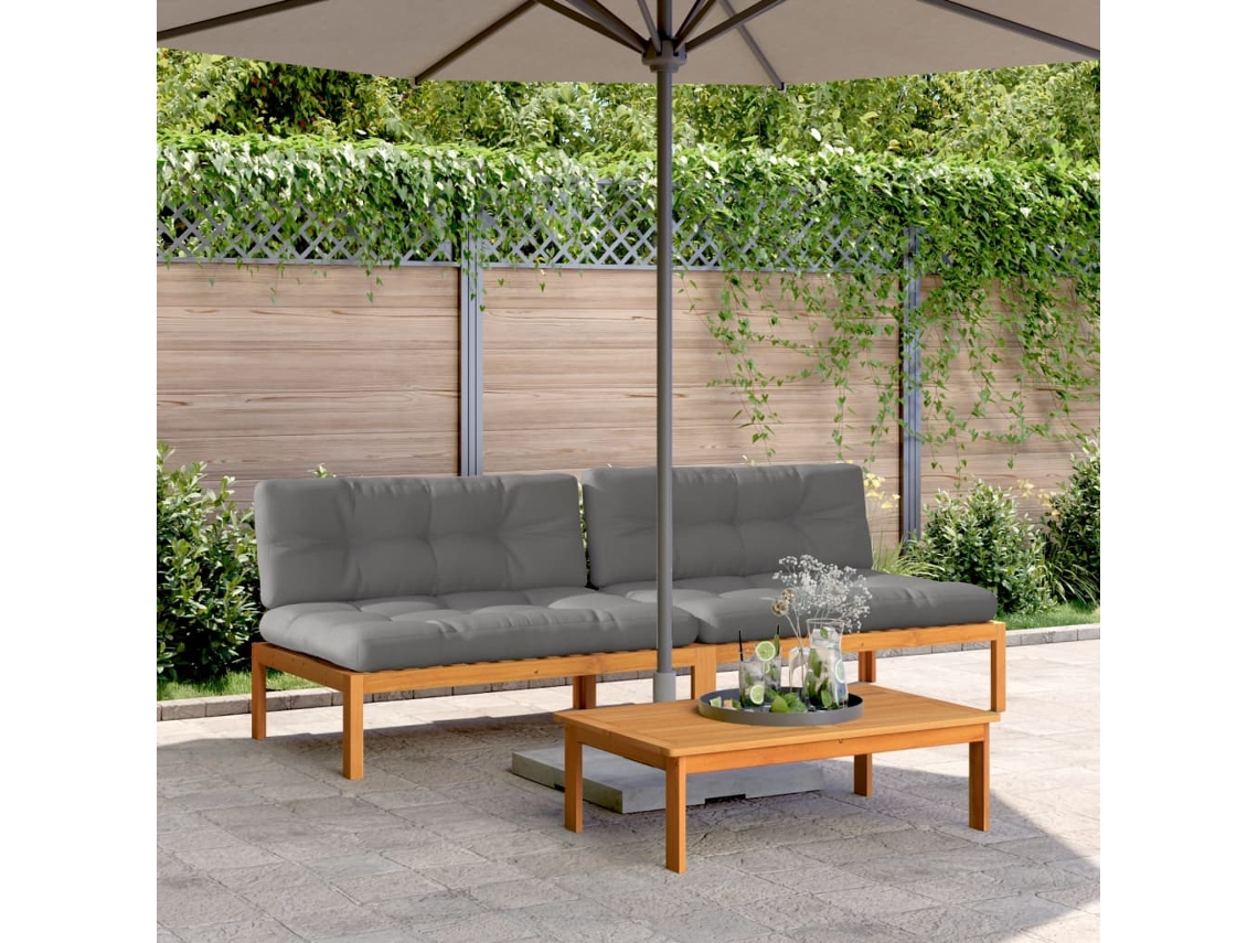 Vidaxl Sofás Centro Paletes P/ Jardim 2pcs C/ Almofadões Acácia Maciça