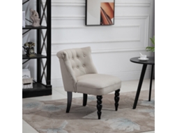 Poltrona Vintage Para Descanso Em Linho Com Estrutura De Madeira, 67x67x78 Cm, Bege E Preta, Perfeita Para Sala De Jantar E Sala De Estar Quenty