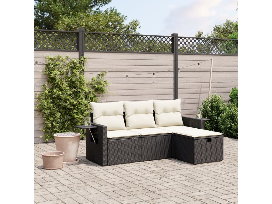 Vidaxl 4 Pcs Conjunto De Sofás Para Jardim C/ Almofadões Vime Pe Preto