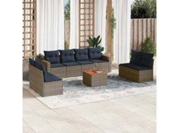 Vidaxl 9 Pcs Conjunto Sofás P/ Jardim C/ Almofadões Vime Pe Cinzento