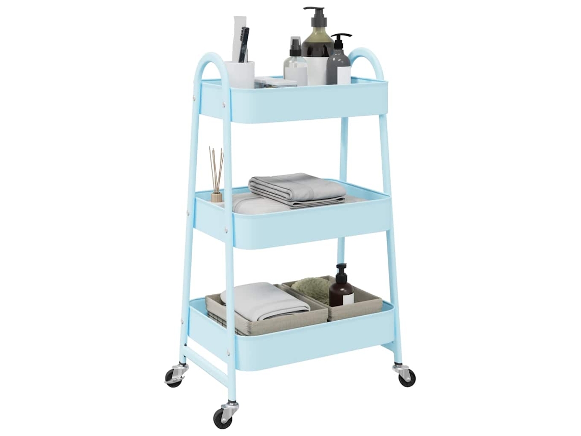 Vidaxl Carrinho De Arrumação 3 Camadas 42x41,5x77 Cm Aço Azul
