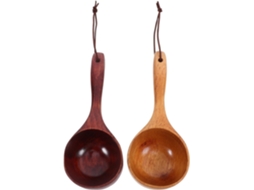 Conjunto De 2 Conchas De Sopa De Madeira Natural Com Cabo Longo De 100ml, E Confortáveis