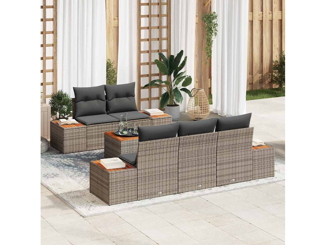 Vidaxl Conjunto De Sofá De Jardim 6 Unid. Cinzeto Rattan Sintético