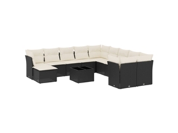 Conjunto de 12 sofás de jardim com almofadões Vime Pe Preto MAISON EXCLUSIVE