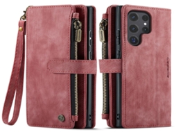 Lurelia Estojo Flip Samsung Galaxy S21 Cordão Magnética Suporte Porta-cartões Couro Pu Tpu Vermelho Slim