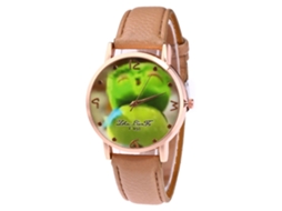 Relógio de quartzo unissex com pulseira de couro PU e mostrador casual com estampa de frutas (marrom claro)