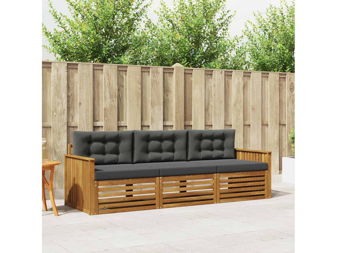 Vidaxl Conjunto De Sofás Para Exterior 3 Pcs Natural E Antracite