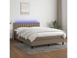 Vidaxl Cama Box Spring Colchão/led 140x200 Cm Tecido Cinza-acastanhado