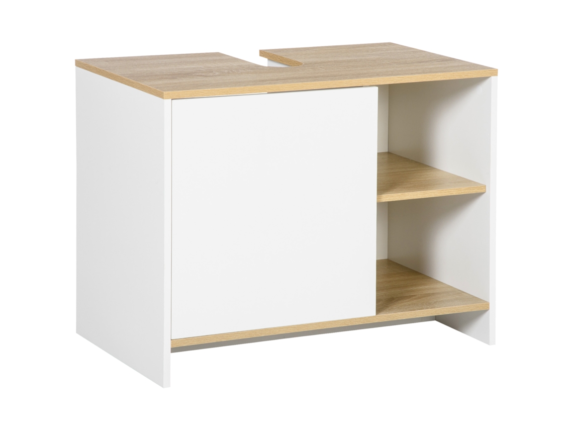 Armário de Banheiro Sob Pia com Prateleiras de Madeira 77x45x60cm branco BTFORUS