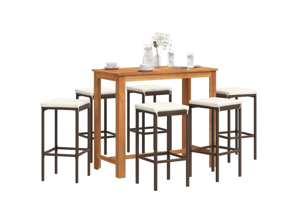 Vidaxl 7 Pcs Conjunto De Bar P/ Jardim Acácia Maciça/vime Pe Castanho