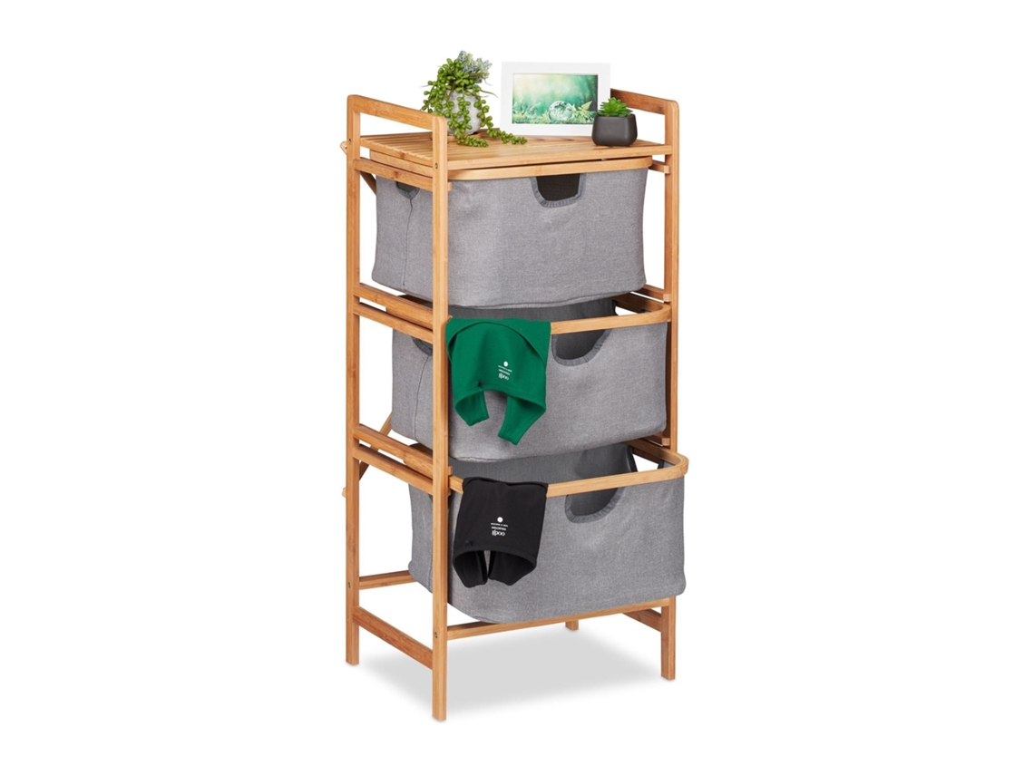 Separador De Roupa Em Bambu Com Três Cestos