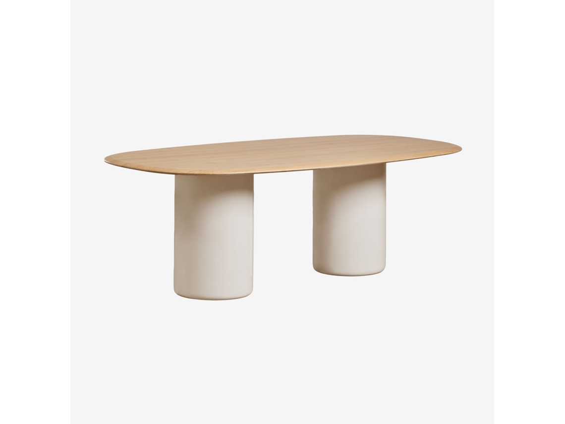 Sklum Mesa De Jantar Oval Em Mdf E Cimento Lysander Mdf - Folheado A Carvalho         Castanho Roble 220 X 110 Cm         Beige Tapioca