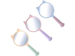Conjunto de 3 espelhos de maquiagem em formato de pata de gato, feitos em ABS e vidro, fáceis de usar.