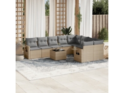 Vidaxl 10 Pcs Conjunto De Sofás P/ Jardim Com Almofadões Vime Pe Bege